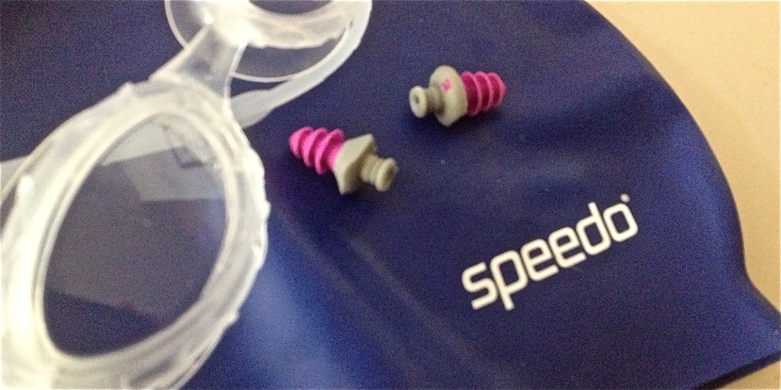 Speedo swim cap, goggles and ear plugs